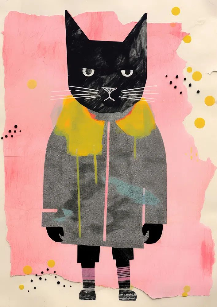 Black Cat Collage Illustration Poster. poster — animals art