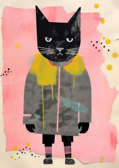 Black Cat Collage Illustration Poster. poster