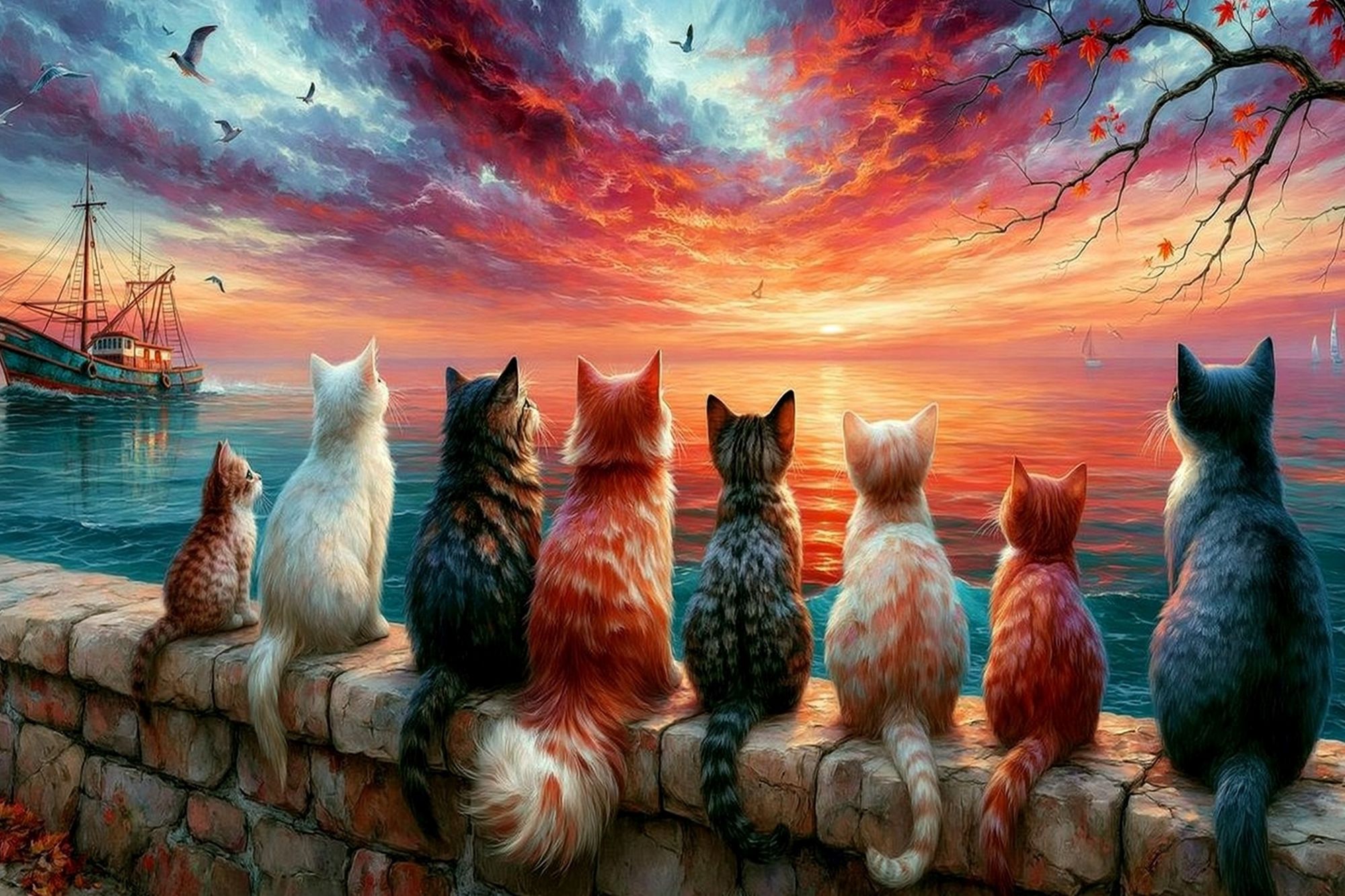 Cats at Sunset Seaside Poster. poster detail