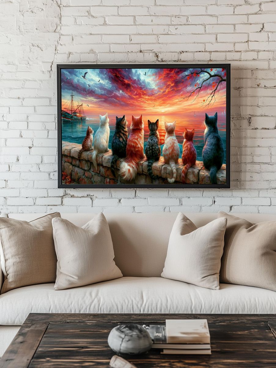 Cats at Sunset Seaside Poster. — room view 1