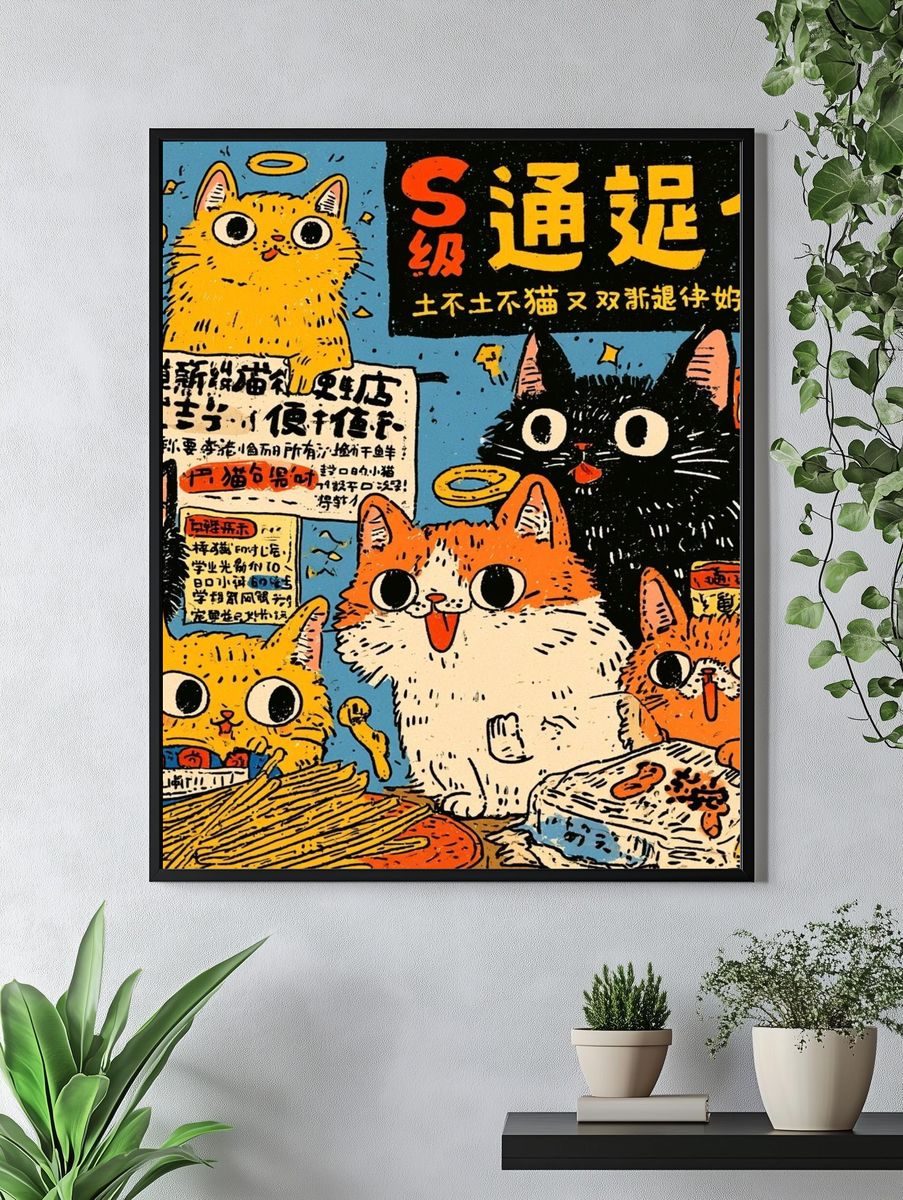 Playful Cat Comic Typography Poster. — room view 4