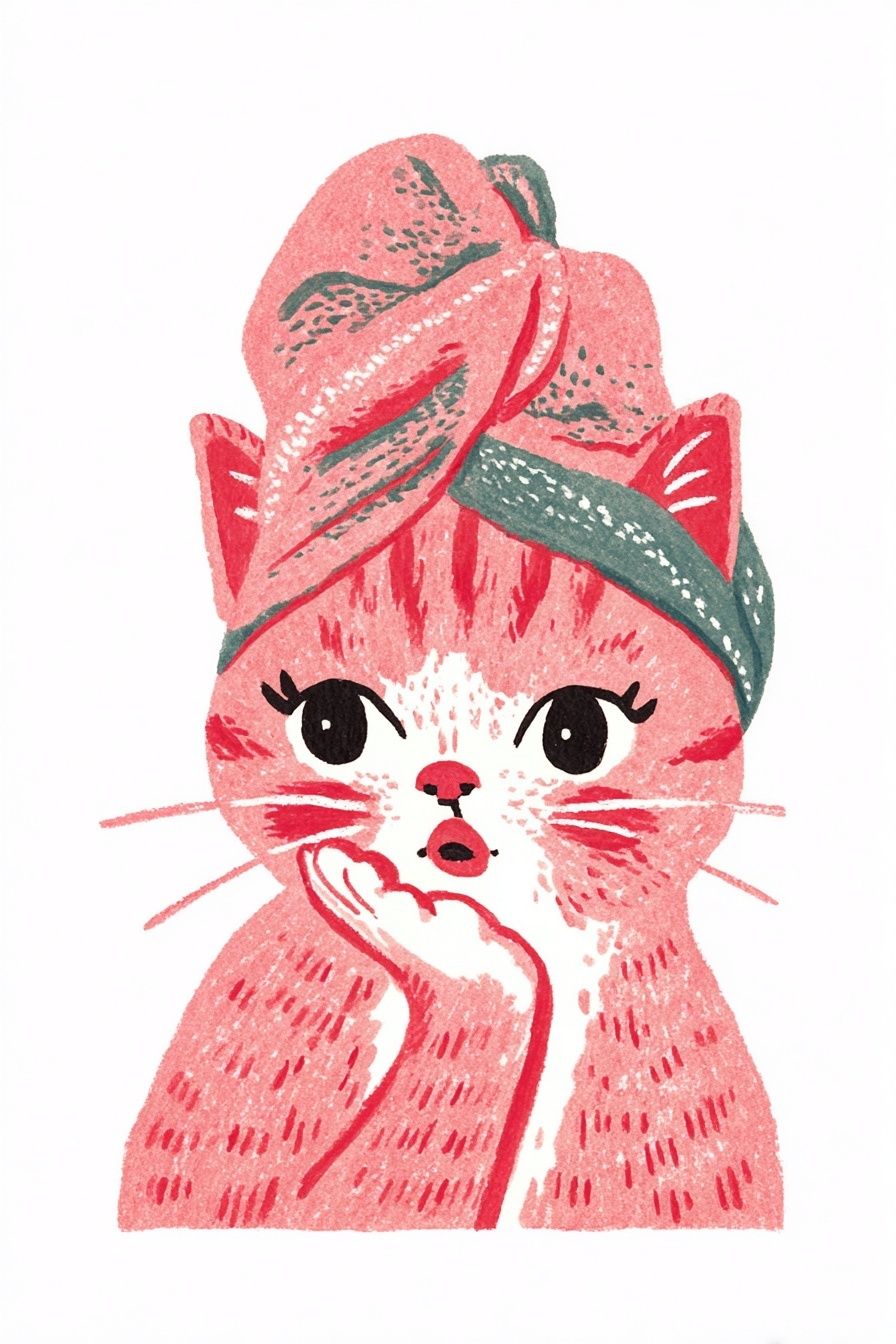 Cute Cat with Turban — Illustration Print. poster detail