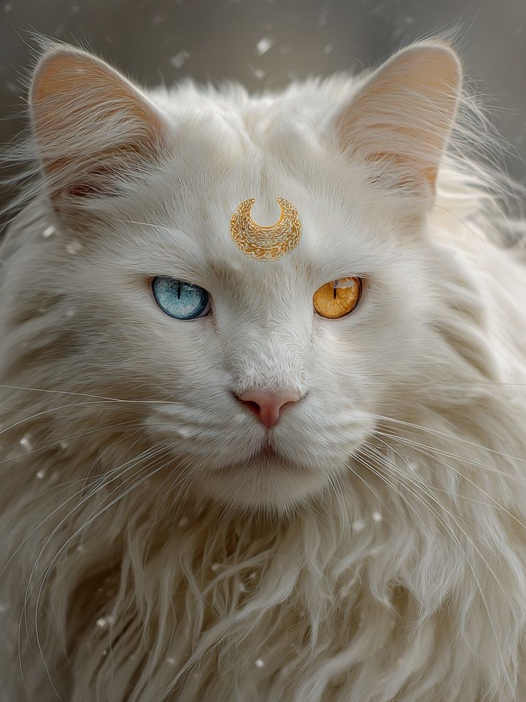 Mystic White Cat Portrait Poster. poster detail