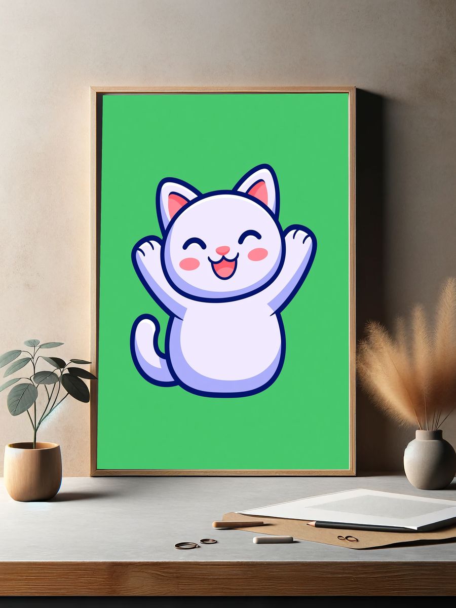 Happy Cat Cartoon Print. — room view 2