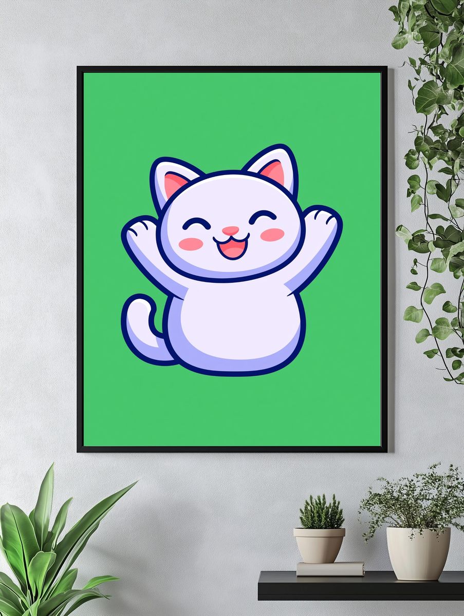 Happy Cat Cartoon Print. — room view 4