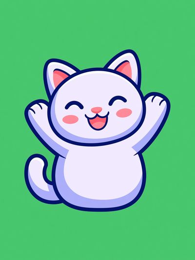 Happy Cat Cartoon Print.
