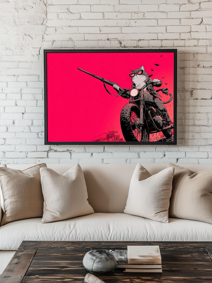 Cat Biker Digital Art Poster room preview