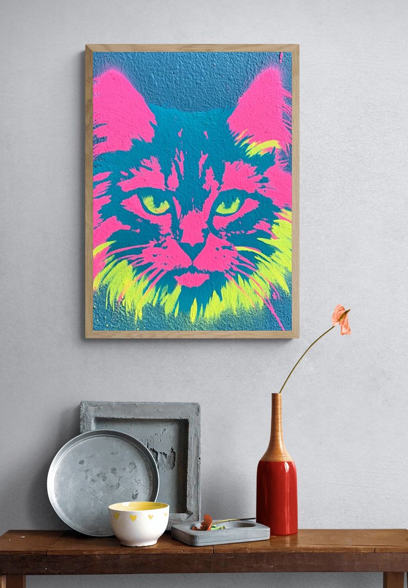 Neon Cat Street-Art Poster. — room view 3