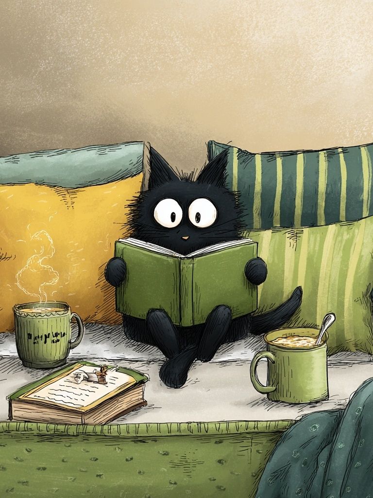 Reading Cat — Illustration Print. poster detail
