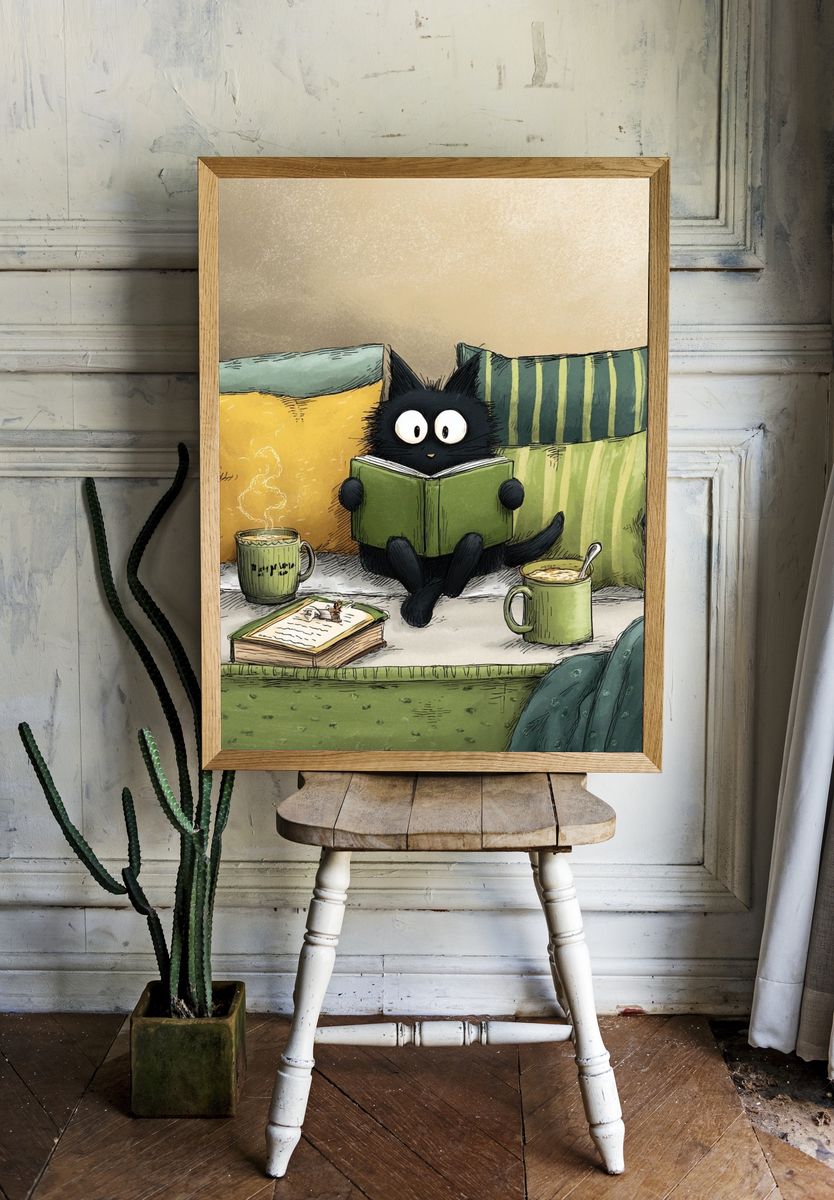Reading Cat — Illustration Print room preview