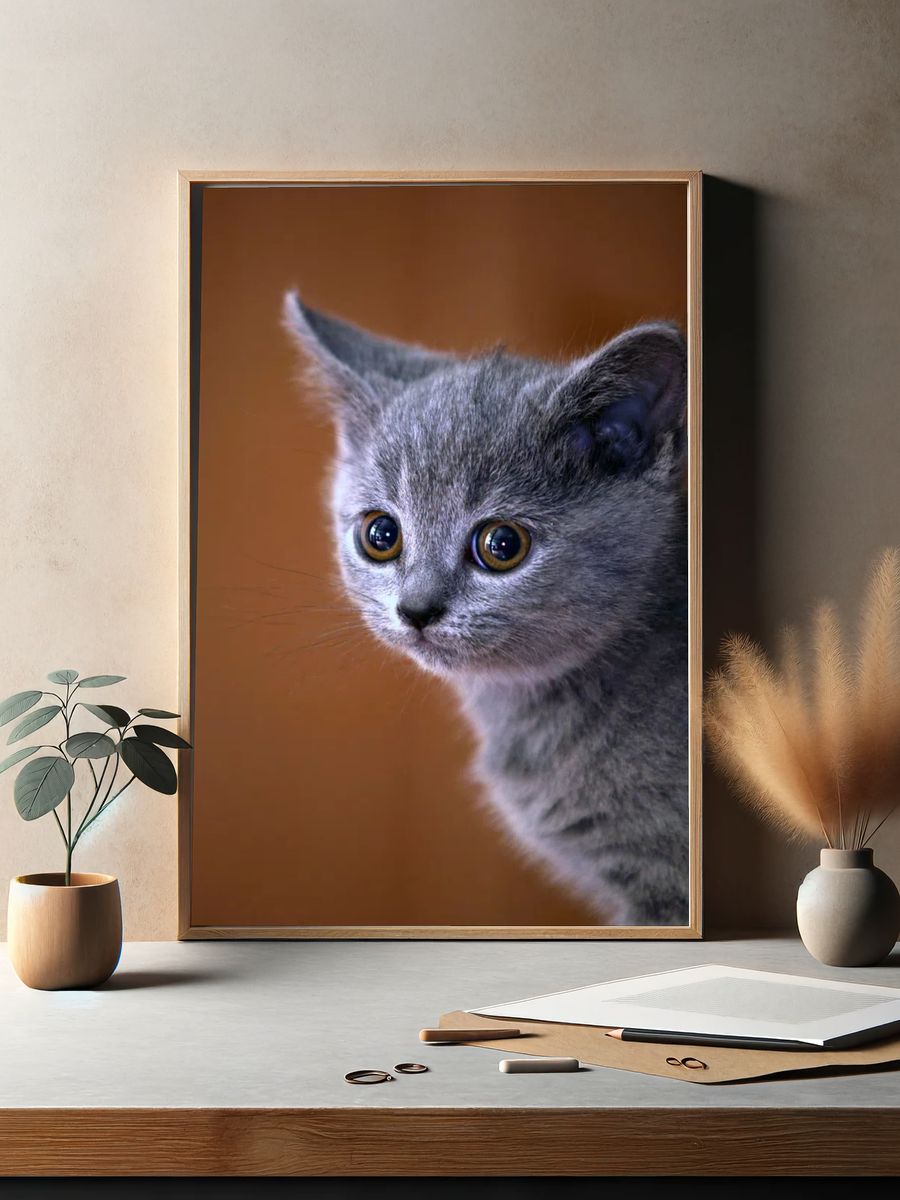 Cute Gray Kitten Portrait Poster. — room view 2