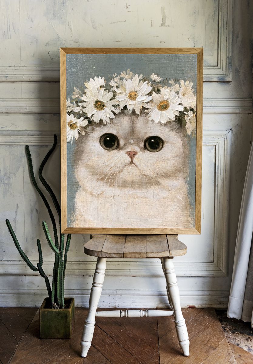 Flower Crown Cat Illustration Poster. room preview