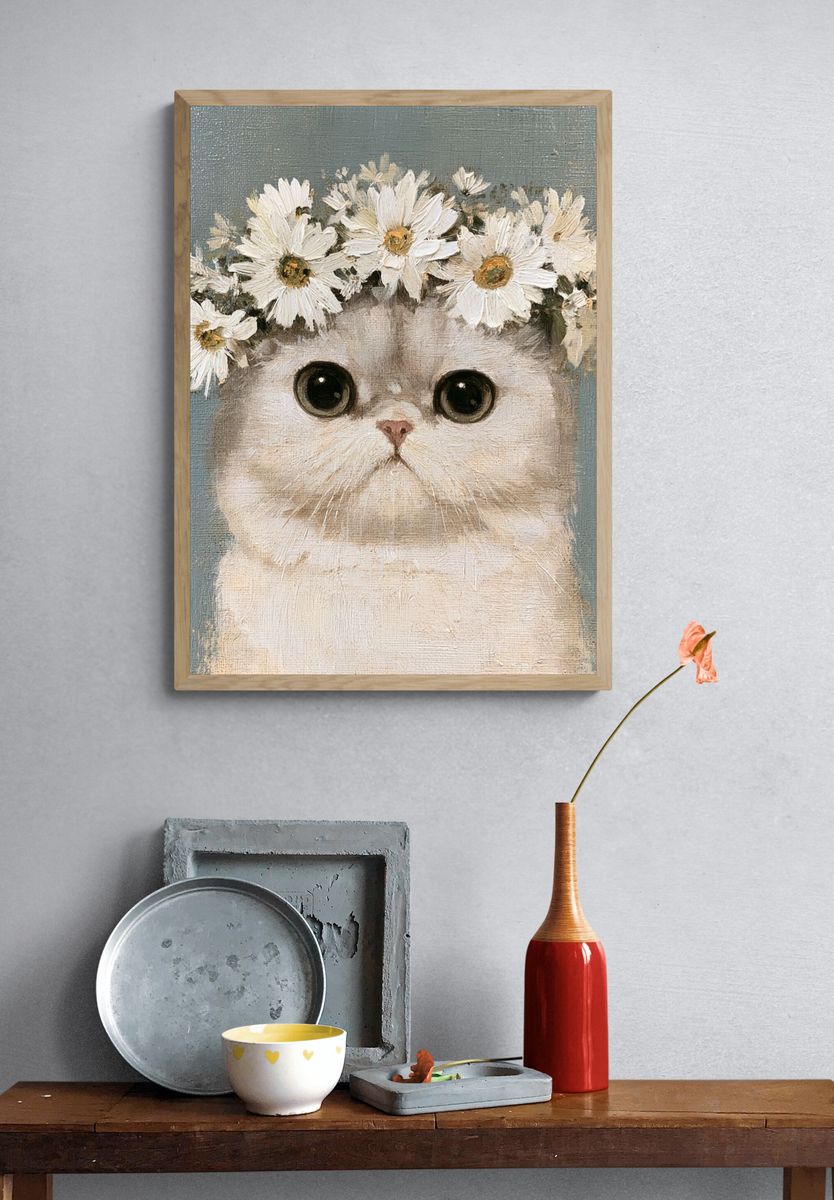 Flower Crown Cat Illustration Poster. — room view 3