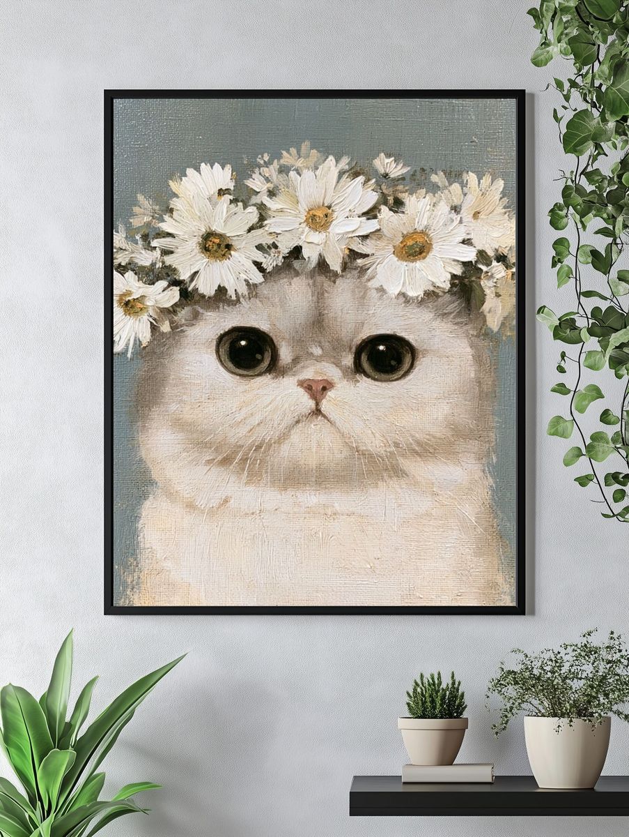 Flower Crown Cat Illustration Poster. — room view 4