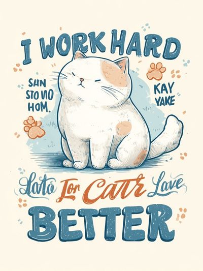 I Work Hard — Funny Cat Typography Print. poster print