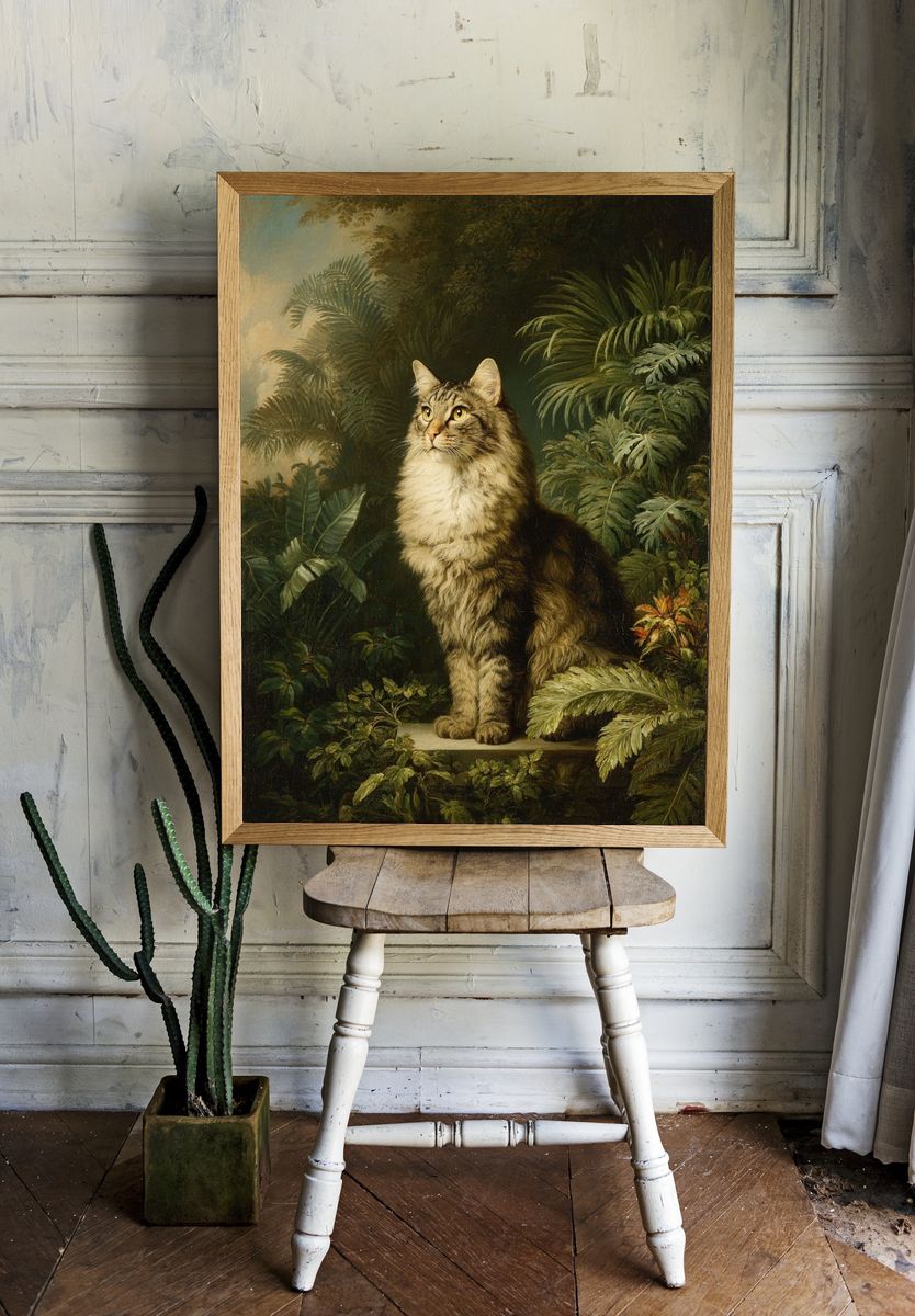 Majestic Cat in Lush Greenery — Fine Art Print room preview