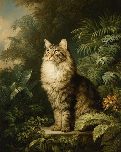 Majestic Cat in Lush Greenery — Fine Art Print. poster