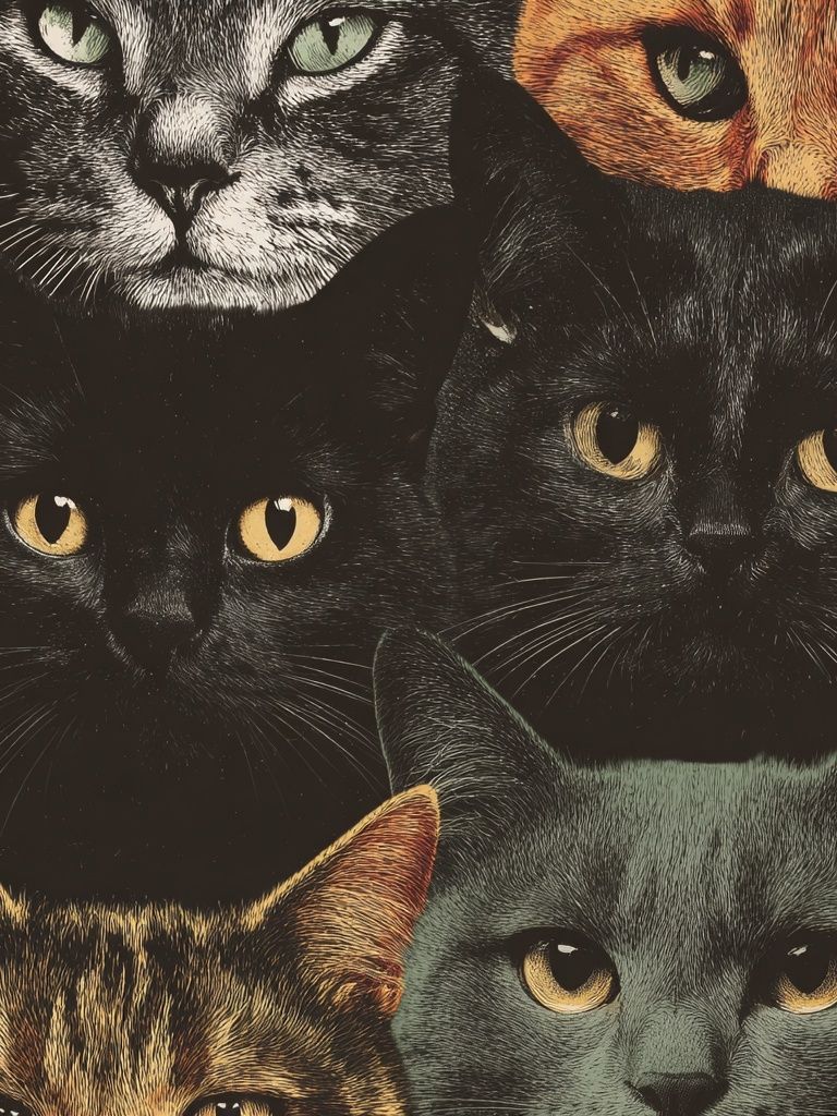 Cat Faces Illustration Poster. poster — animals art