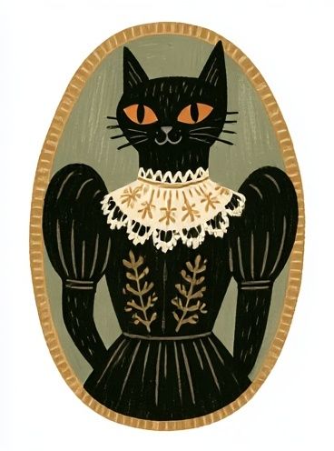 Black Cat Portrait Illustration Poster. poster detail