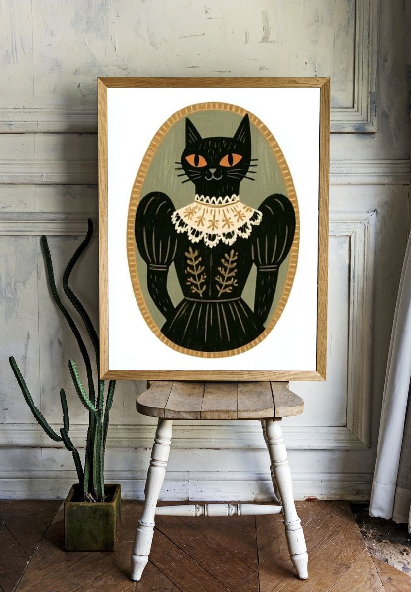 Black Cat Portrait Illustration Poster. room preview