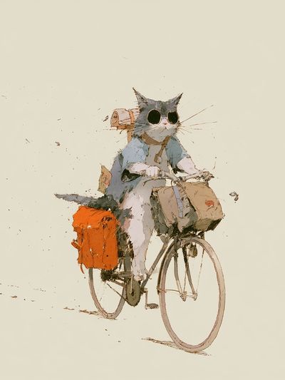 Cat on Bicycle Illustration Poster. poster