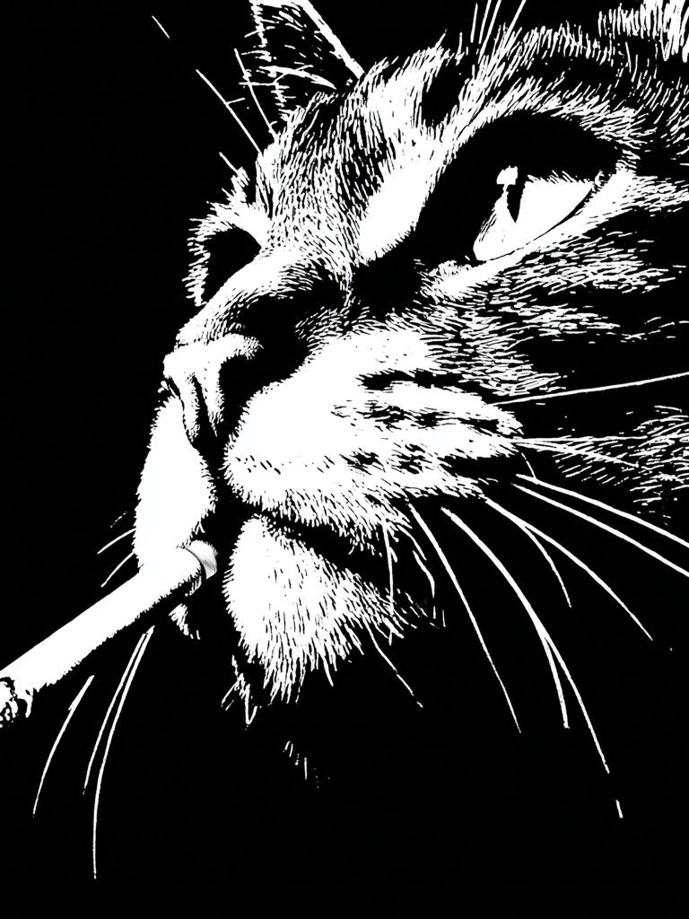 Smoking Cat Portrait Print. poster — animals art