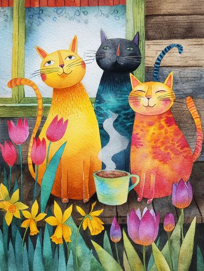 Whimsical Cats Watercolor Poster. poster