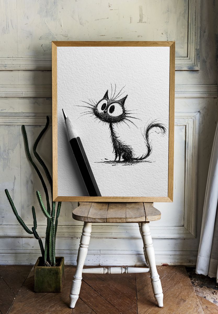 Whimsical Cat Sketch Poster. — room view 1