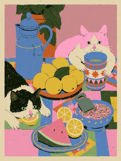 Playful Cats Still Life Illustration Poster. poster