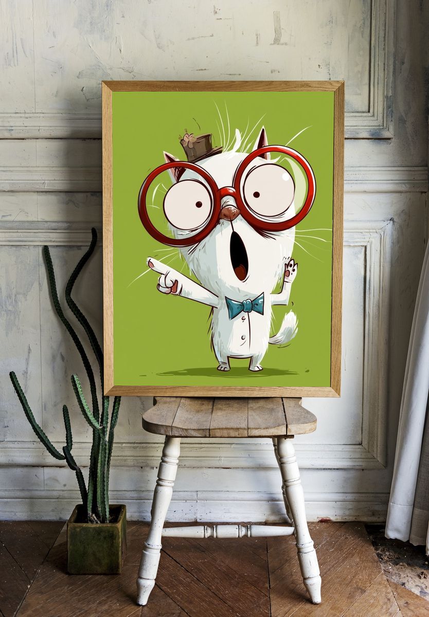 Surprised Cat Cartoon Poster. room preview