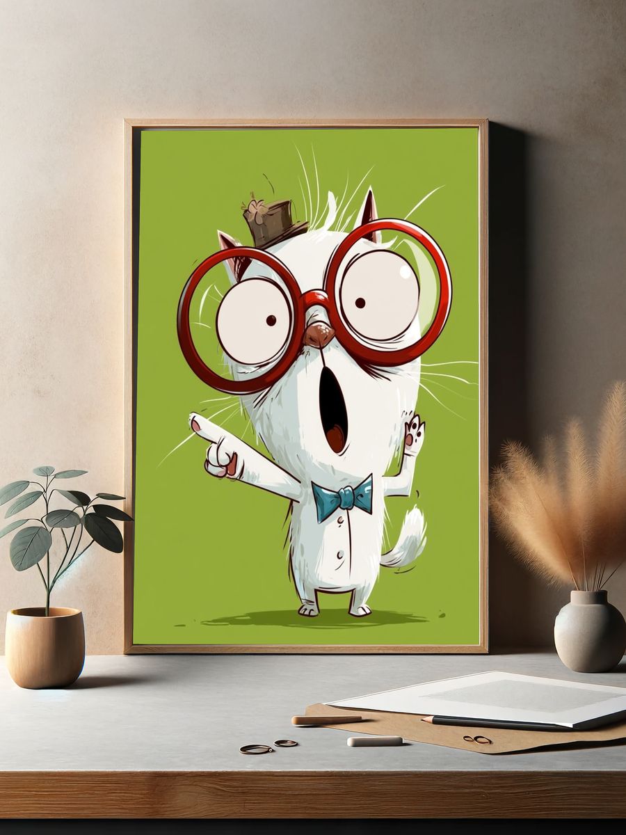 Surprised Cat Cartoon Poster. — room view 2