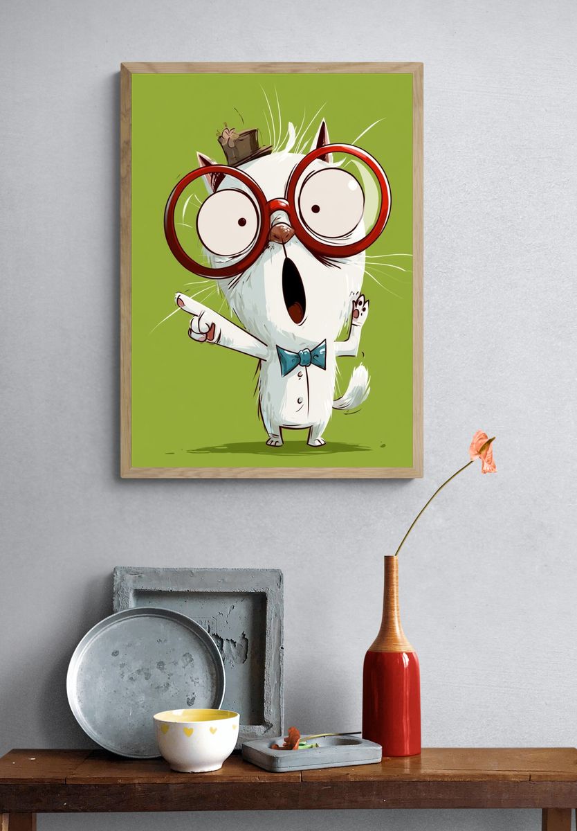 Surprised Cat Cartoon Poster. — room view 3