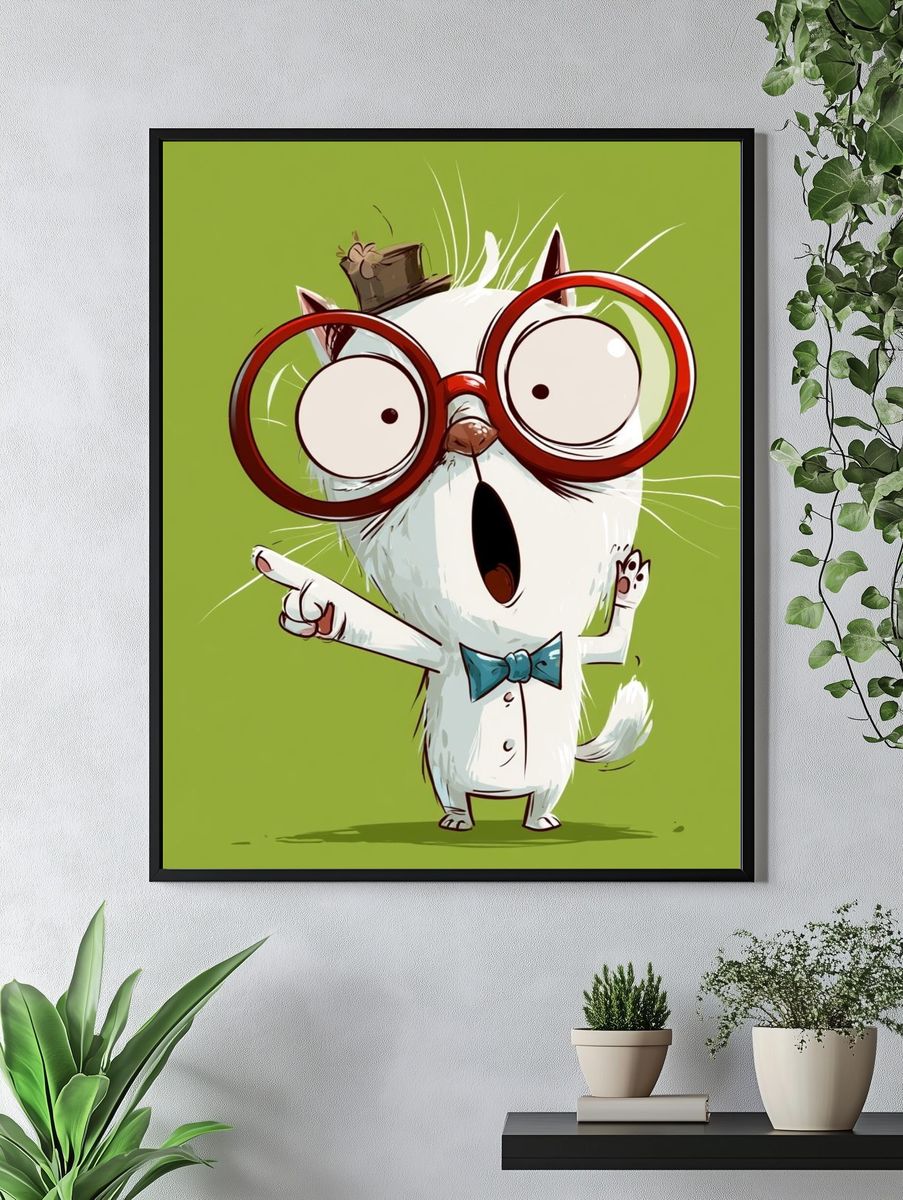 Surprised Cat Cartoon Poster. — room view 4