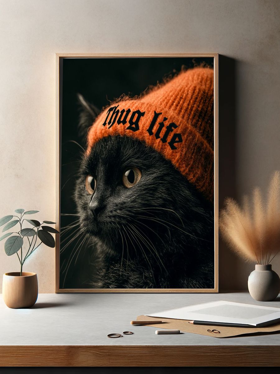 Black Cat Thug Life Poster. — room view 2