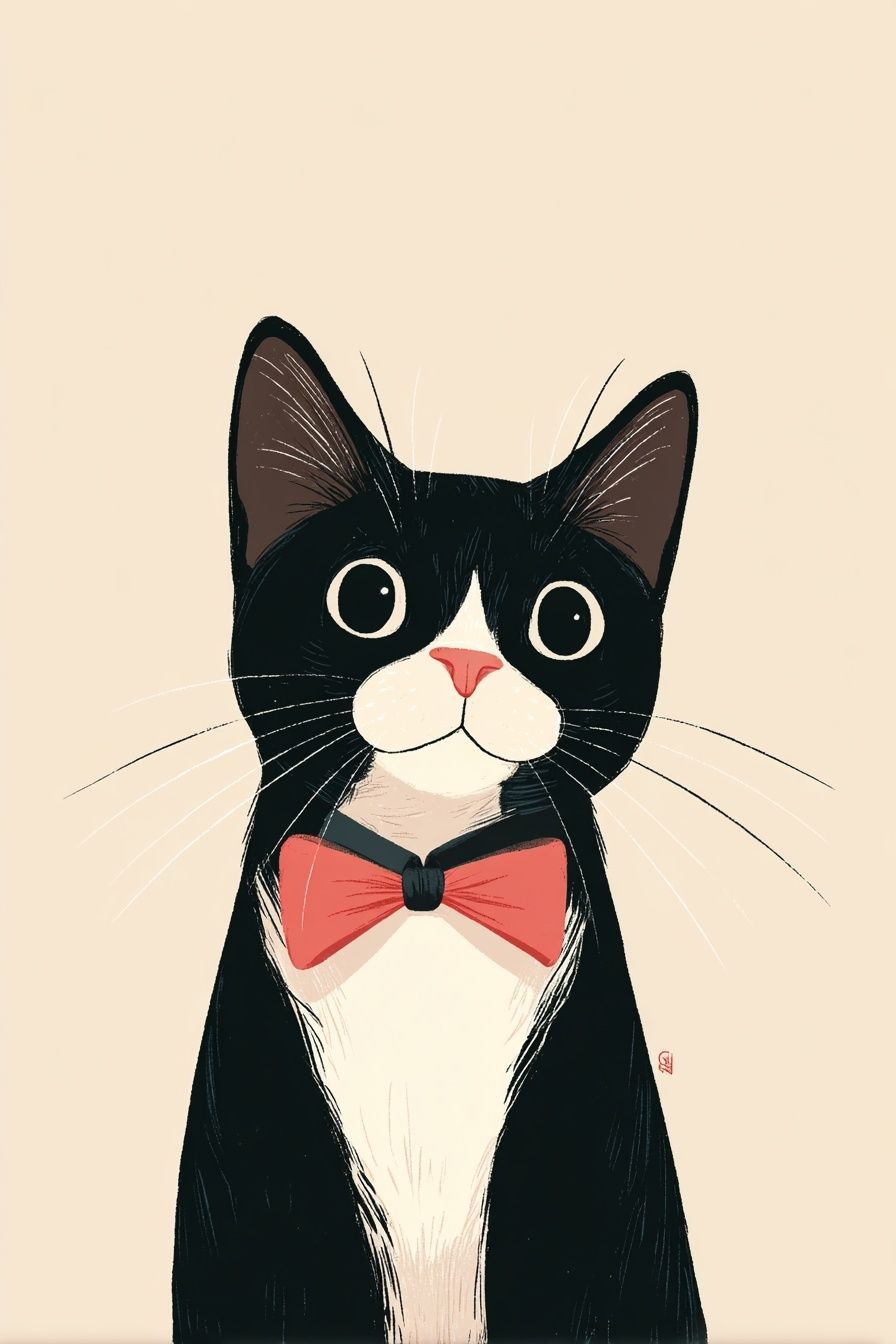 Tuxedo Cat Bow Tie Illustration Poster. poster detail