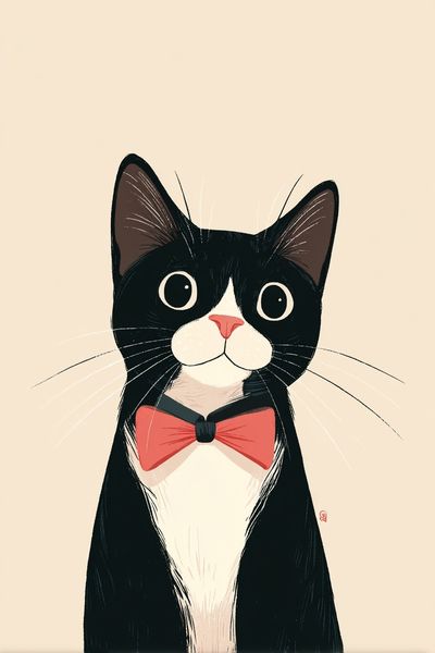 Tuxedo Cat Bow Tie Illustration Poster. poster