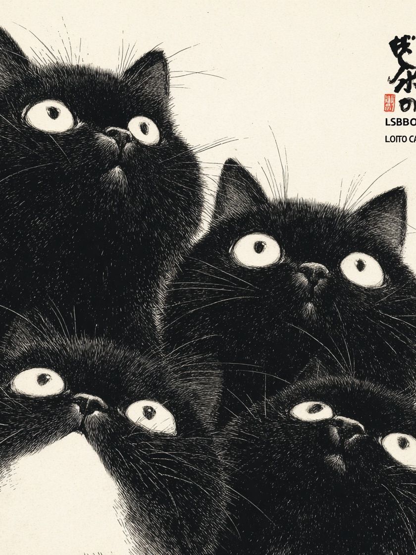 Black Cats Ink Illustration Poster. poster — illustration art