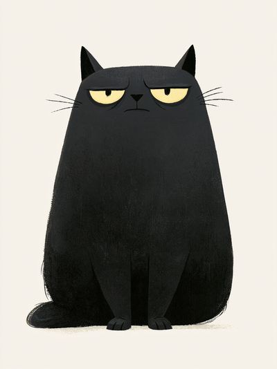 Grumpy Black Cat Illustration Poster. poster