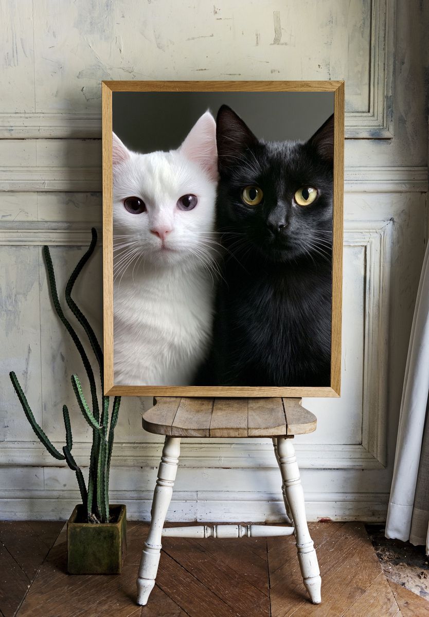 Black and White Cats Portrait Poster. — room view 1