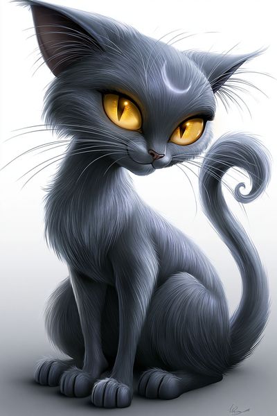 Mystic Gray Cat Illustration Poster. poster