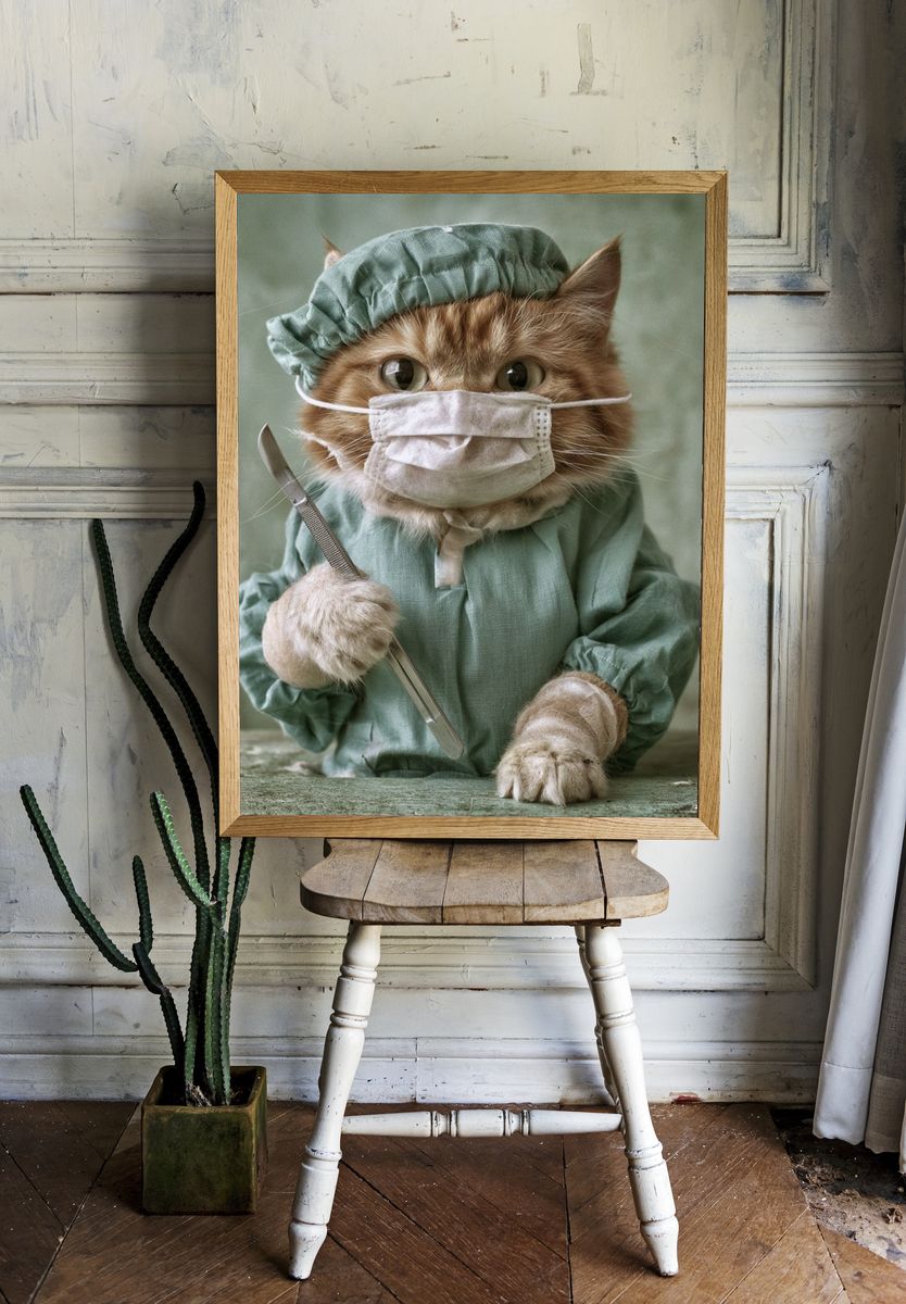 Surgeon Cat Portrait Poster. — room view 1