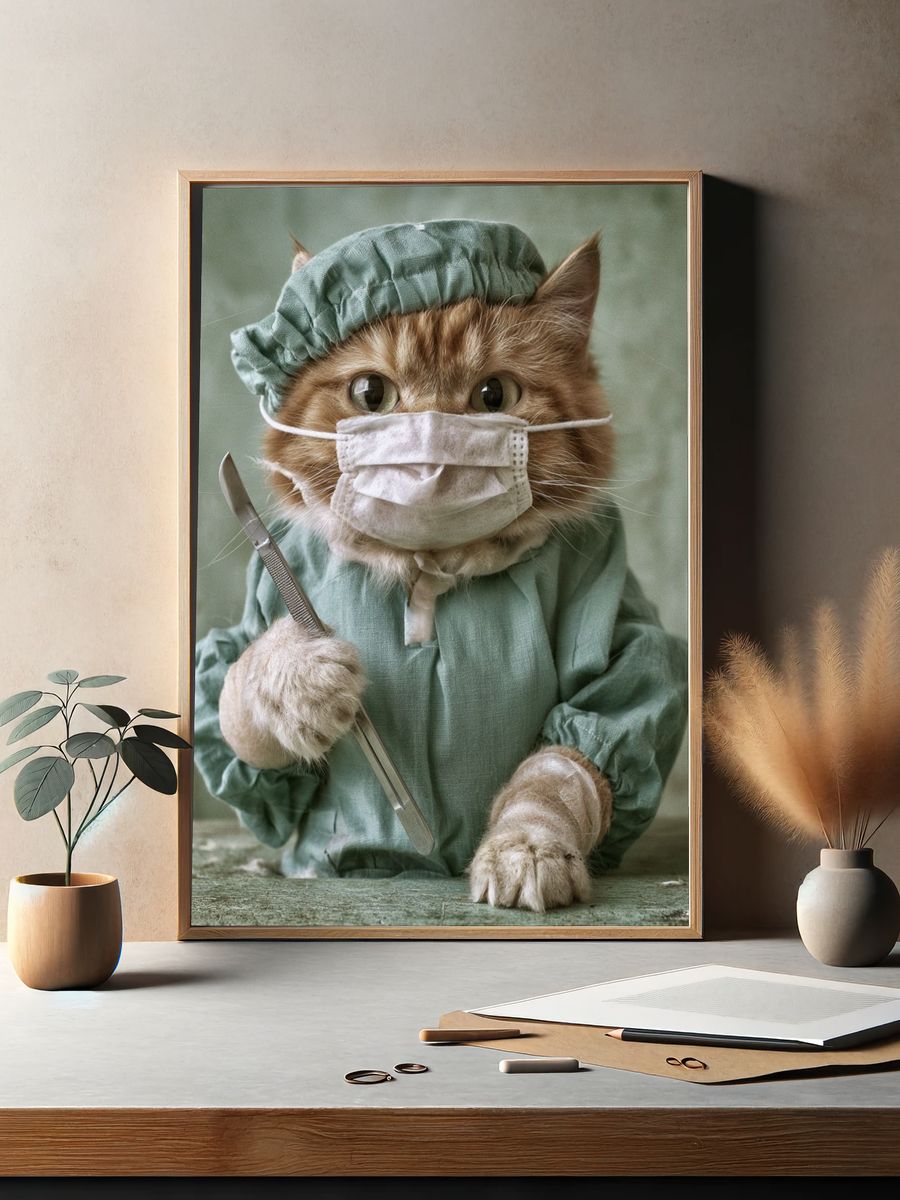 Surgeon Cat Portrait Poster. — room view 2