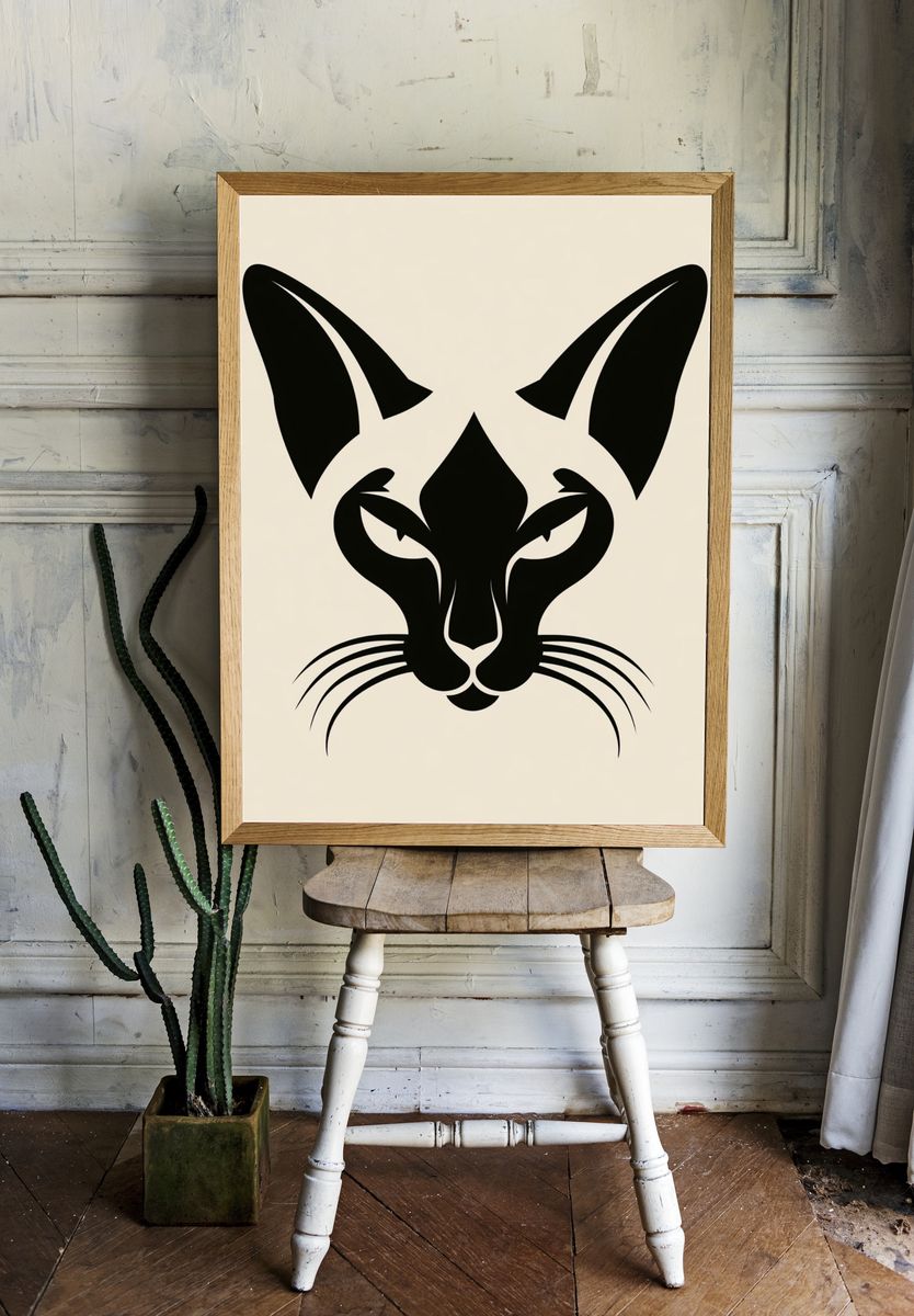 Sleek Cat Face Illustration Poster. room preview