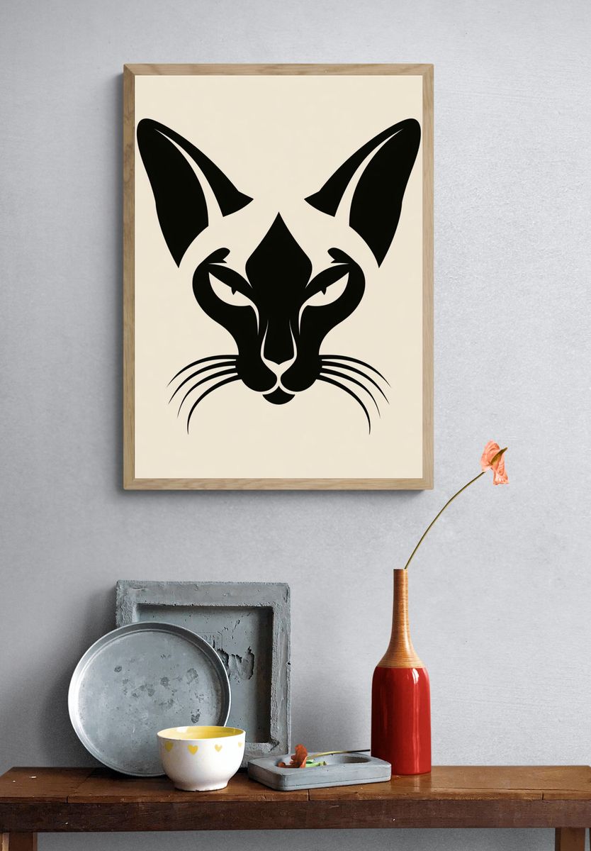 Sleek Cat Face Illustration Poster. — room view 3