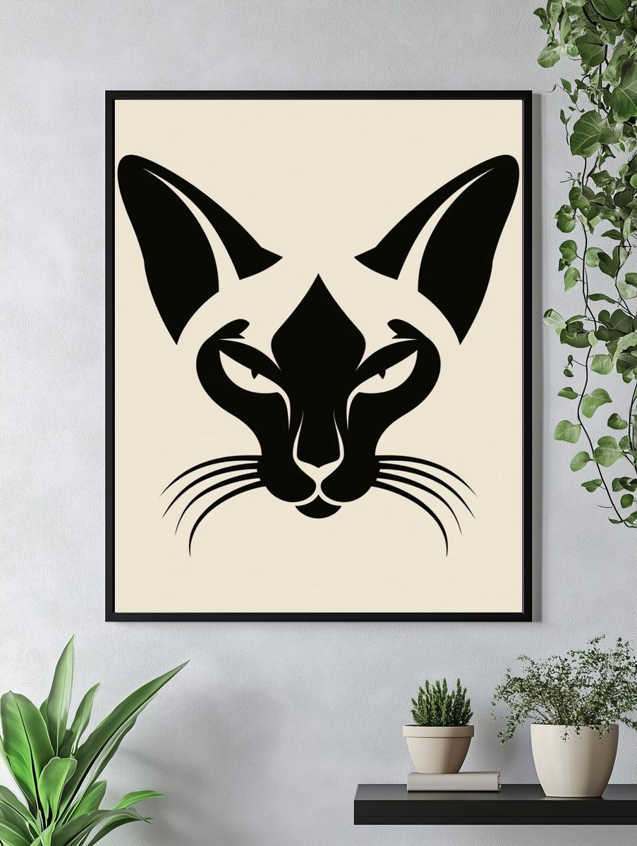 Sleek Cat Face Illustration Poster. — room view 4