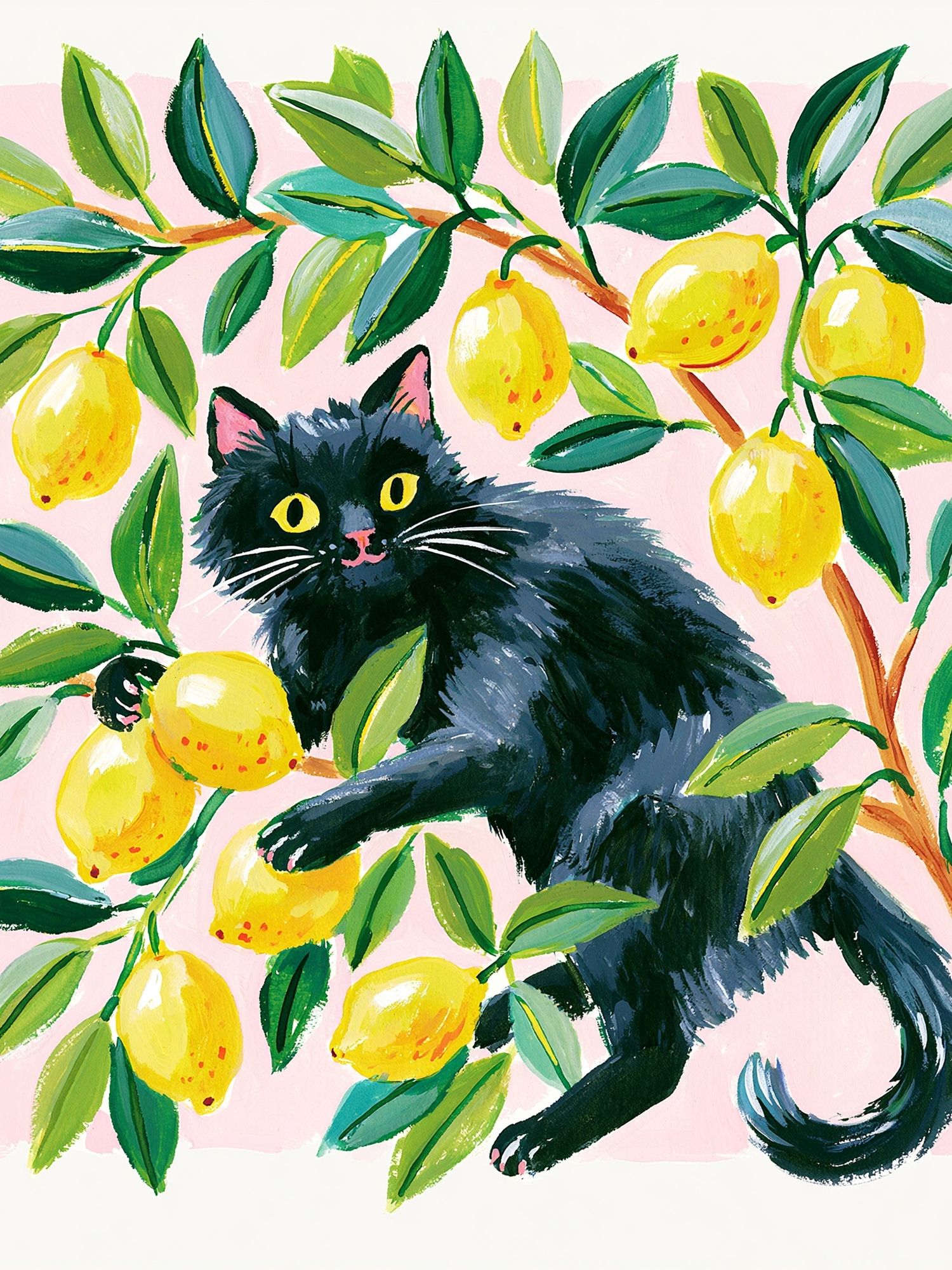 Black Cat in Lemon Tree Illustration Poster. poster detail