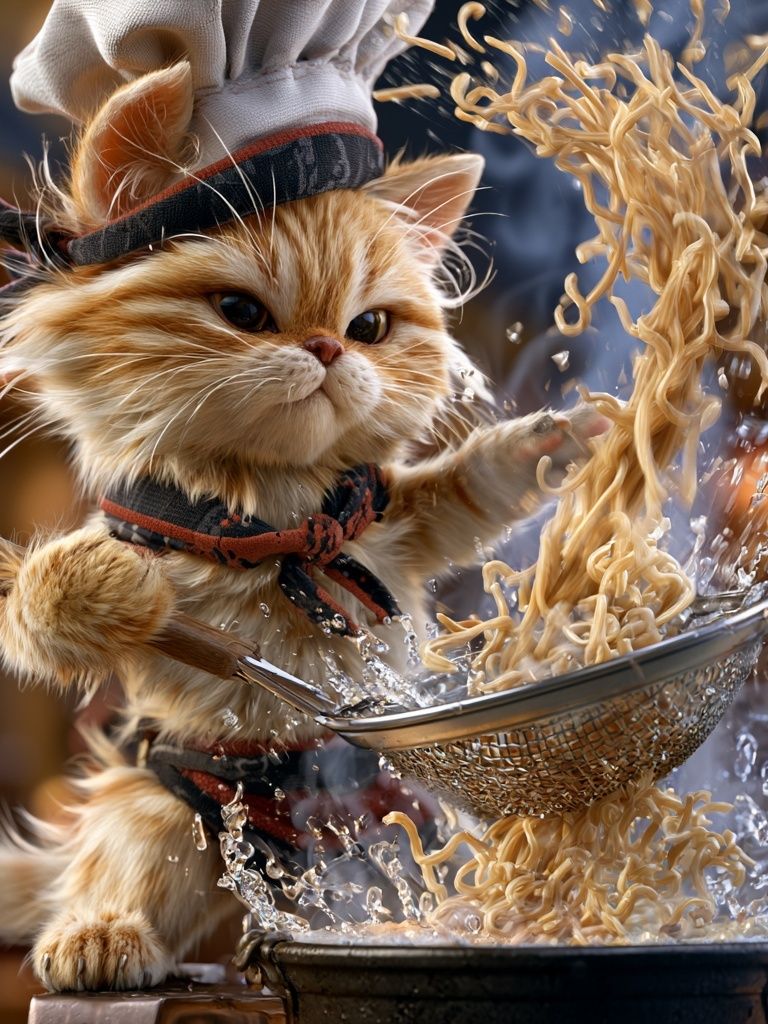 Chef Cat Noodle Splash Poster. poster — animals art