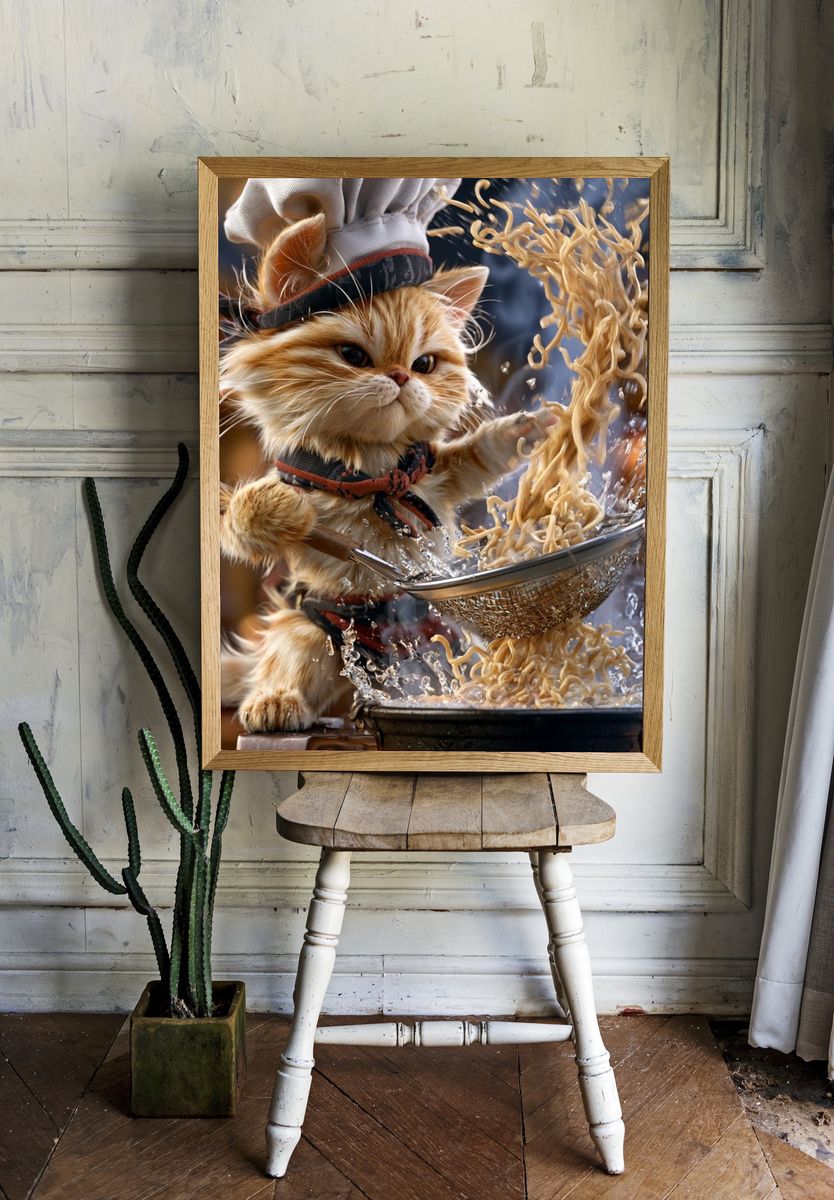 Chef Cat Noodle Splash Poster. — room view 1