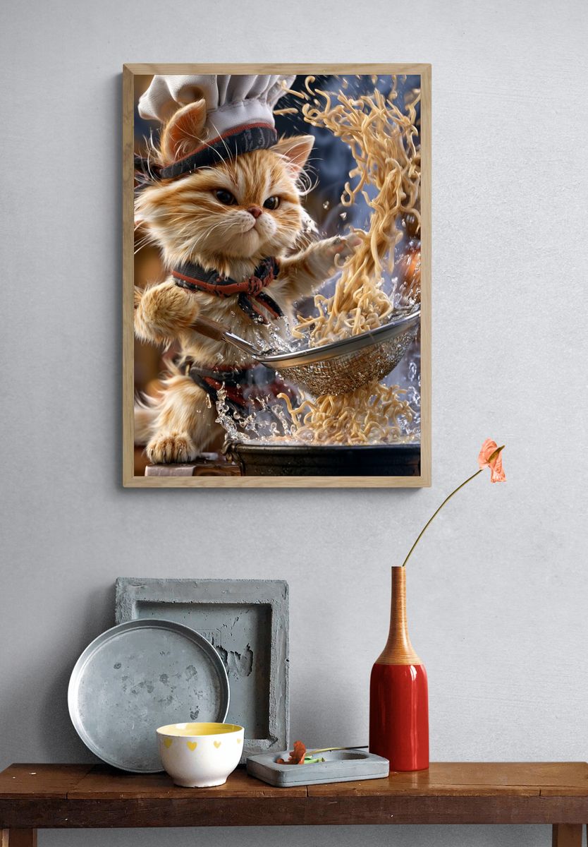 Chef Cat Noodle Splash Poster. — room view 3