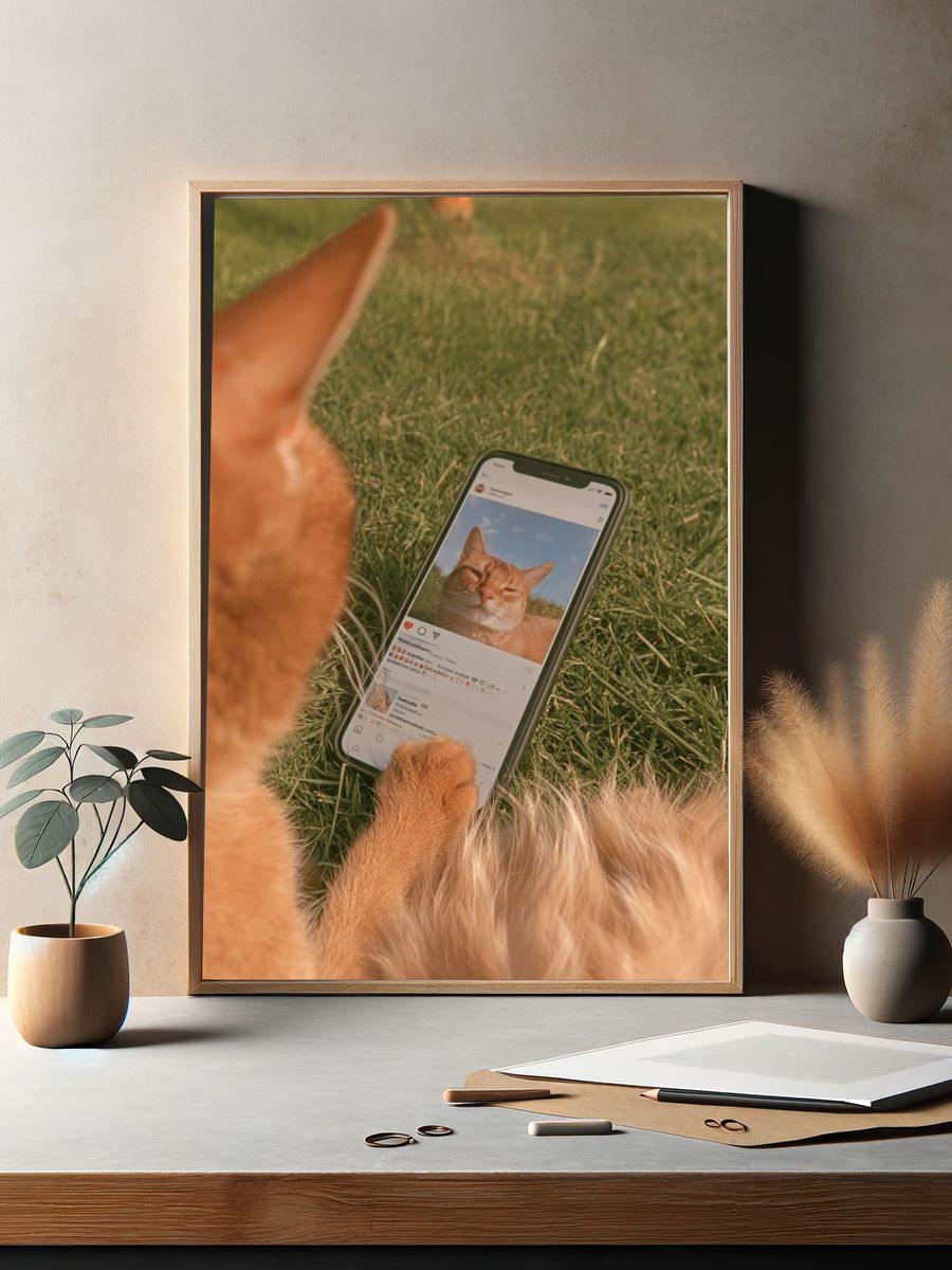 Cat Selfie Photography Poster. — room view 2